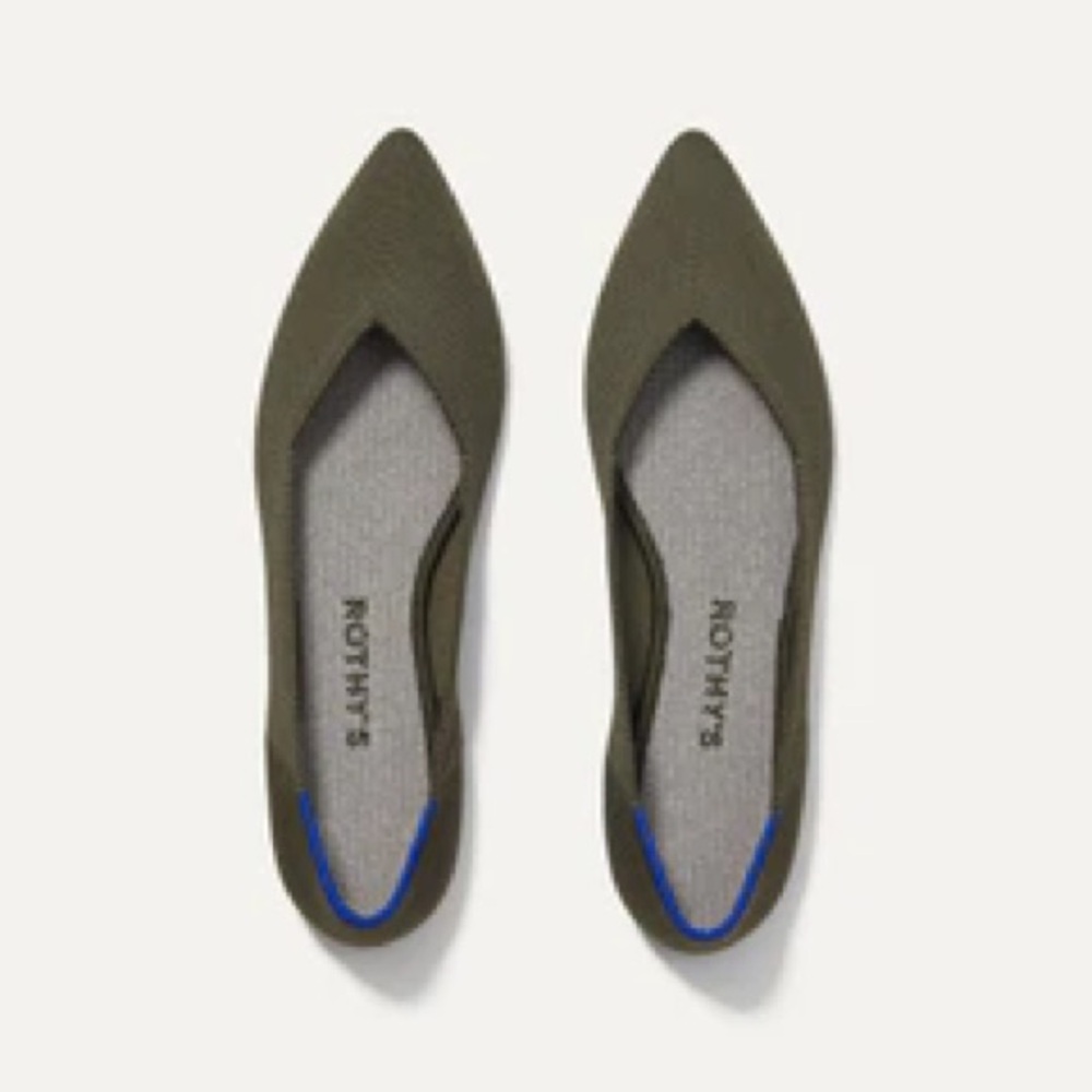 Rothy’s The Point Ballet Flat Shoes Color Cypress Green Pointed Toe Womens Sz 8